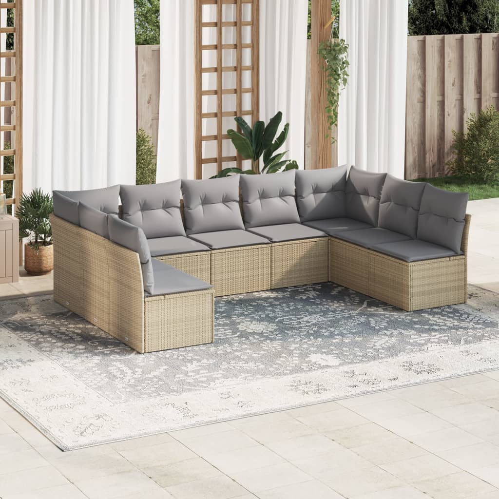 9-delige Loungeset met kussens poly rattan beige is nu te koop bij PeponiXL, paradijselijk wonen!