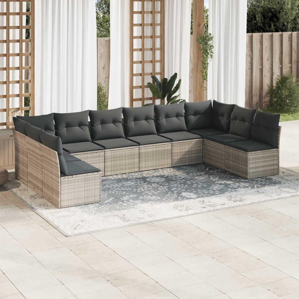 10-delige Loungeset met kussens poly rattan lichtgrijs is nu te koop bij PeponiXL, paradijselijk wonen!