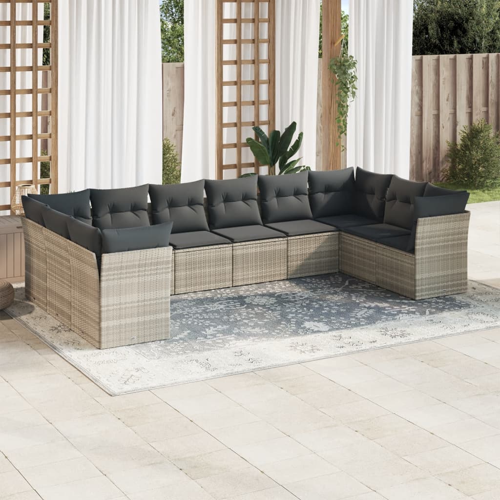 10-delige Loungeset met kussens poly rattan lichtgrijs is nu te koop bij PeponiXL, paradijselijk wonen!