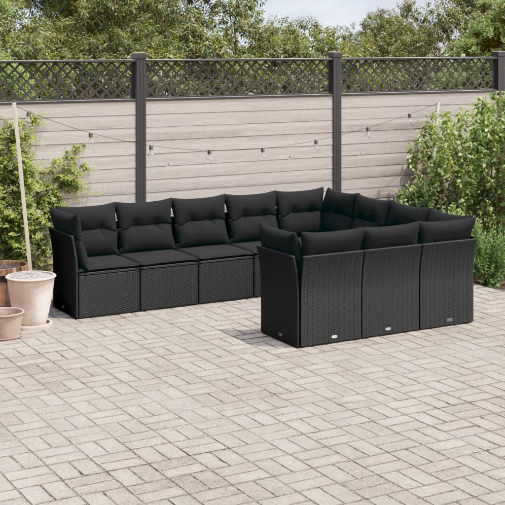 10-delige Loungeset met kussens poly rattan zwart is nu te koop bij PeponiXL, paradijselijk wonen!