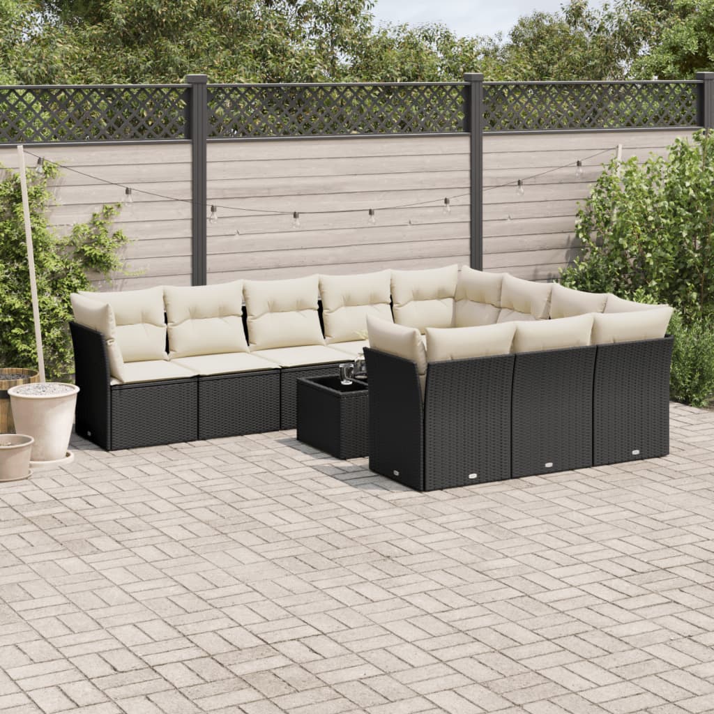 11-delige Loungeset met kussens poly rattan zwart is nu te koop bij PeponiXL, paradijselijk wonen!
