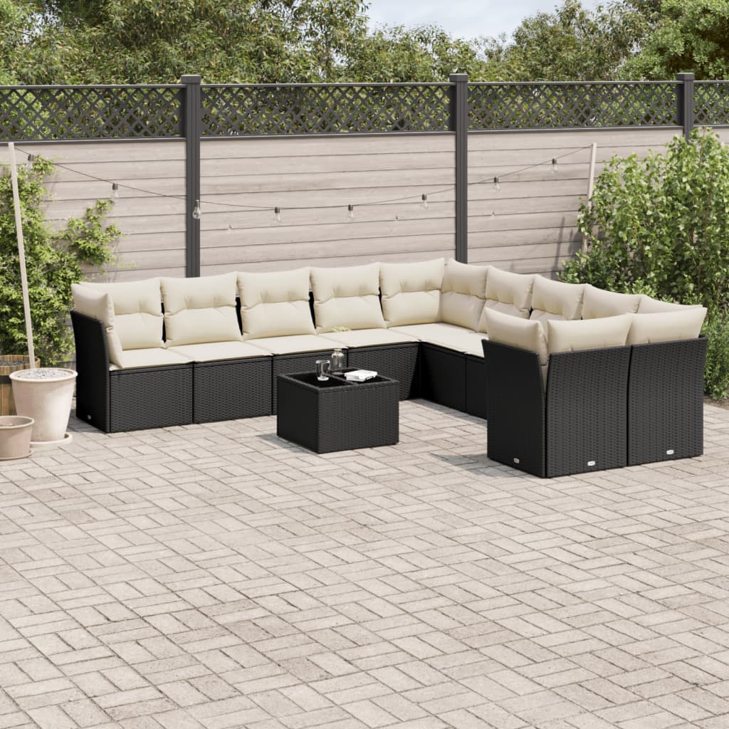 11-delige Loungeset met kussens poly rattan zwart is nu te koop bij PeponiXL, paradijselijk wonen!