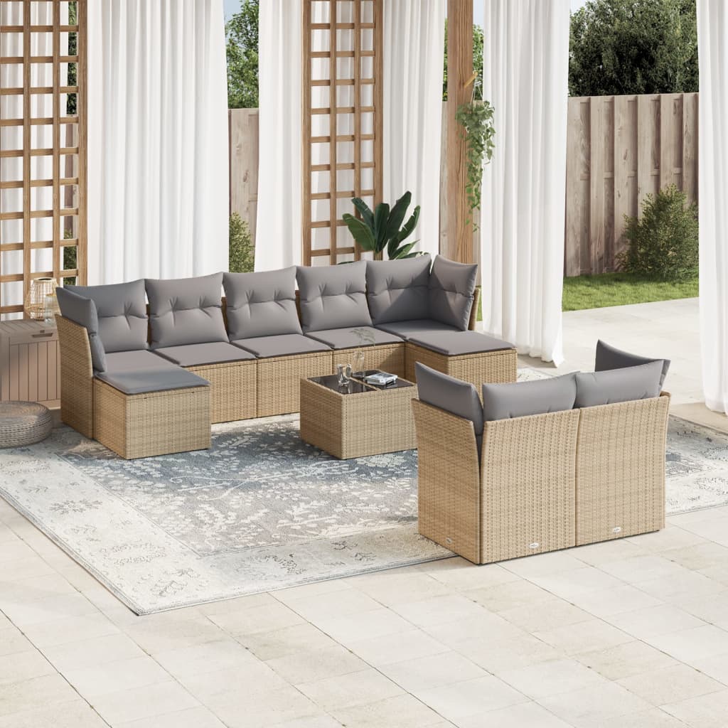10-delige Loungeset met kussens poly rattan beige is nu te koop bij PeponiXL, paradijselijk wonen!