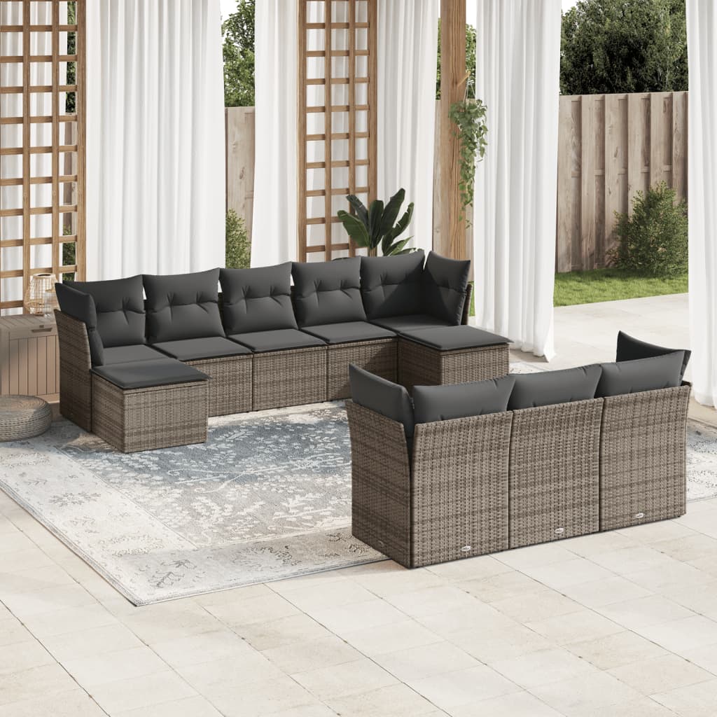 10-delige Loungeset met kussens poly rattan grijs is nu te koop bij PeponiXL, paradijselijk wonen!