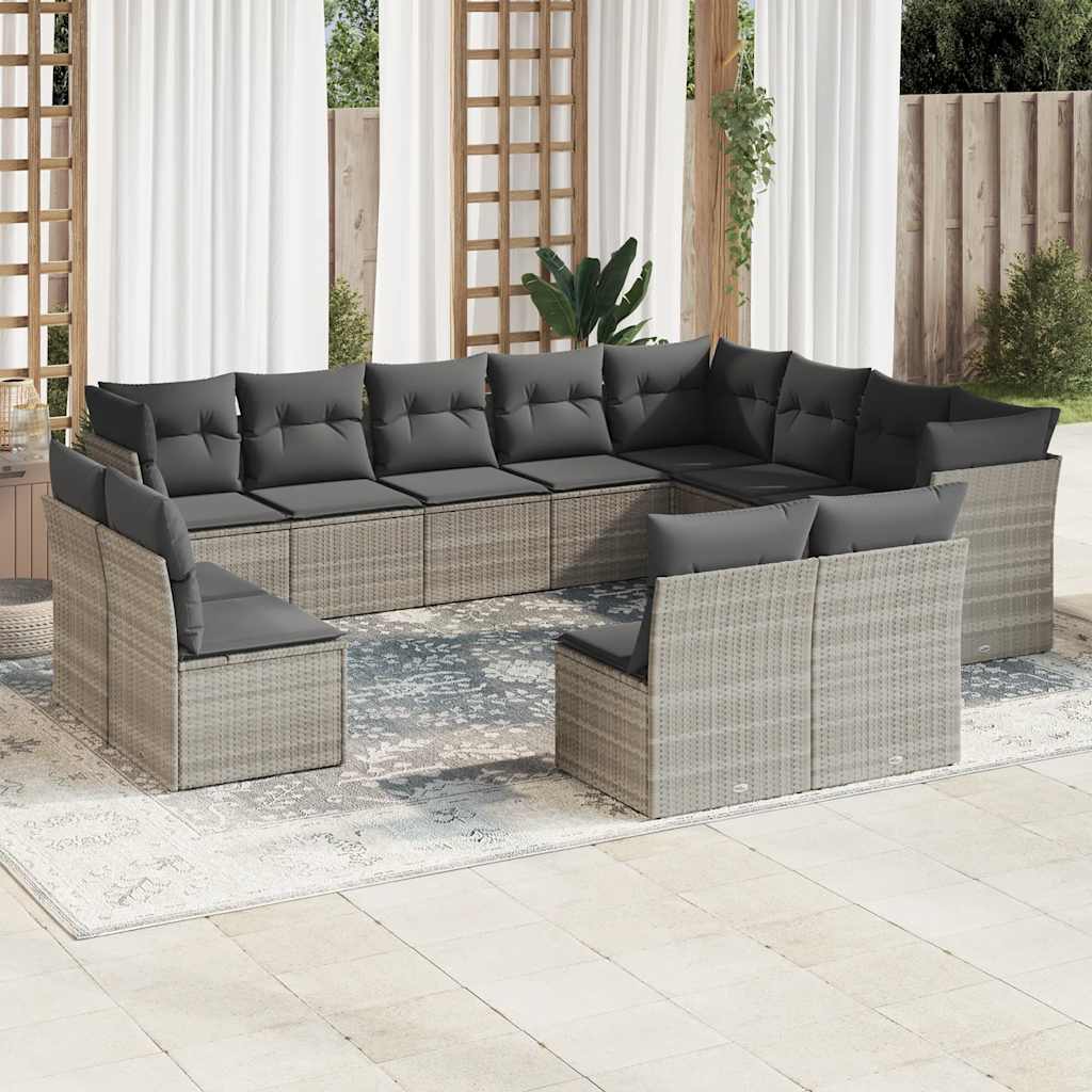 12-delige Loungeset met kussens poly rattan lichtgrijs is nu te koop bij PeponiXL, paradijselijk wonen!