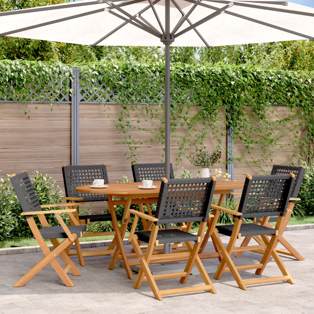 Tuinstoelen 6 st inklapbaar poly rattan en massief hout zwart is nu te koop bij PeponiXL, paradijselijk wonen!