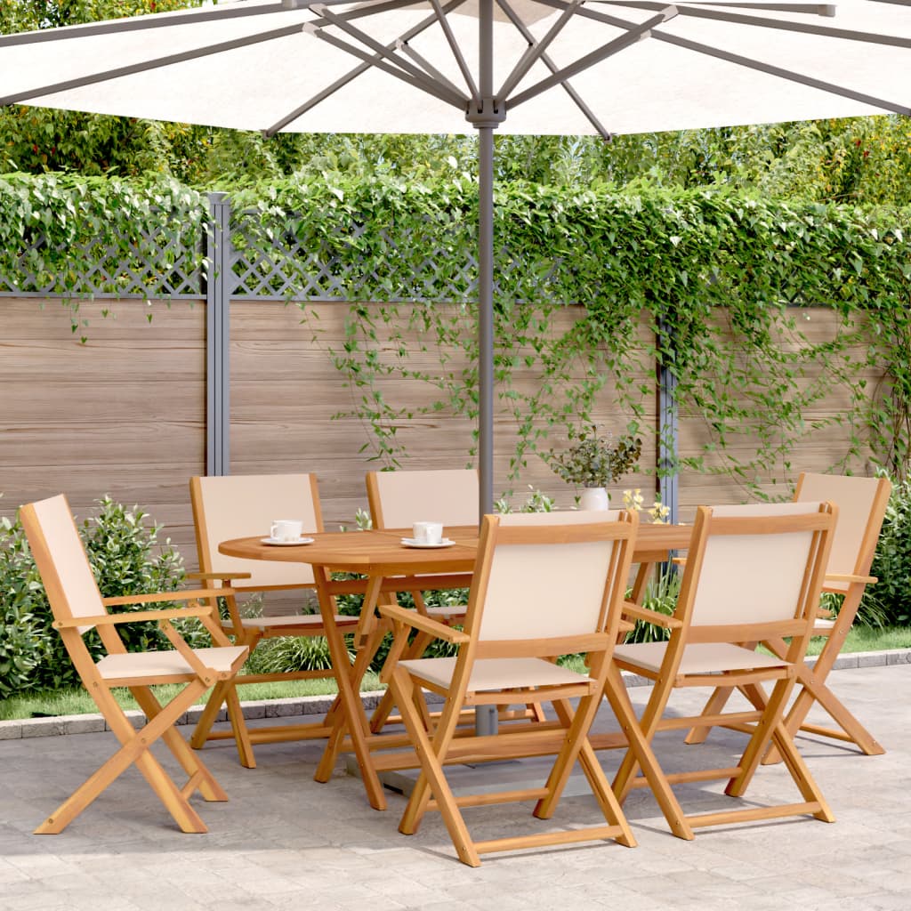 Tuinstoelen 6 st inklapbaar stof en massief hout beige is nu te koop bij PeponiXL, paradijselijk wonen!
