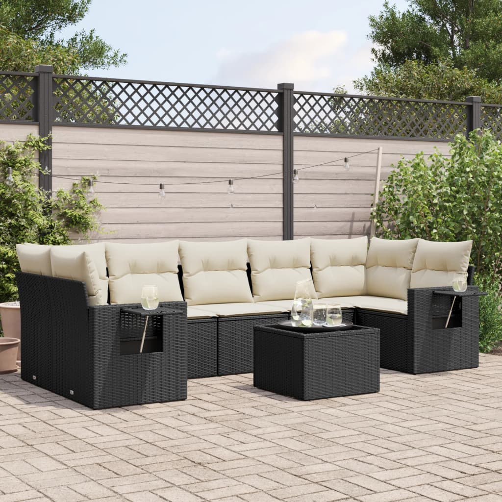 8-delige Loungeset met kussens poly rattan zwart is nu te koop bij PeponiXL, paradijselijk wonen!