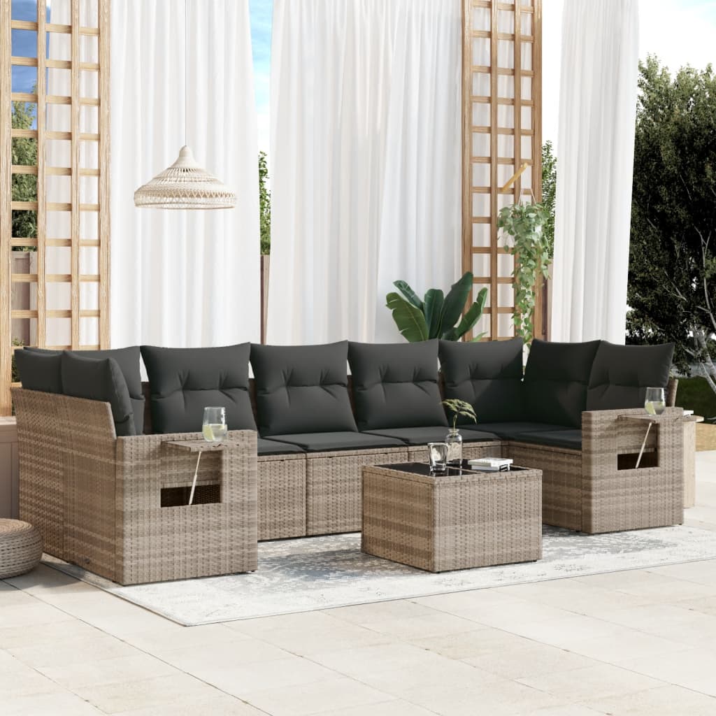 8-delige Loungeset met kussens poly rattan lichtgrijs is nu te koop bij PeponiXL, paradijselijk wonen!