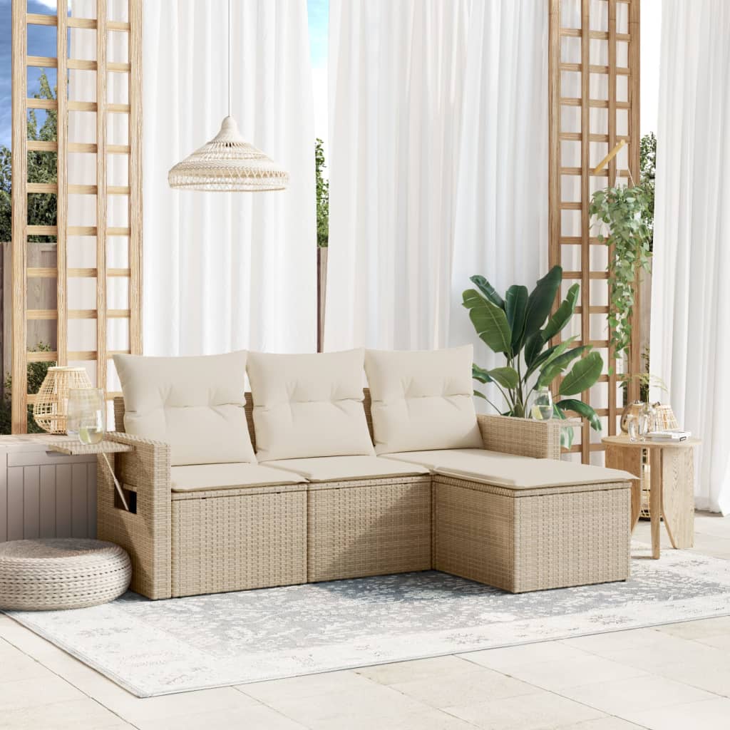 4-delige Loungeset met kussens poly rattan beige is nu te koop bij PeponiXL, paradijselijk wonen!