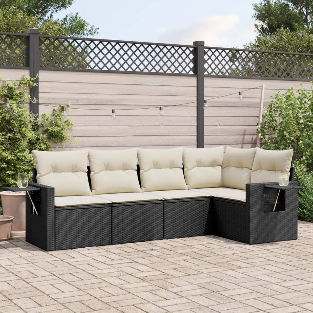 5-delige Loungeset met kussens poly rattan zwart is nu te koop bij PeponiXL, paradijselijk wonen!