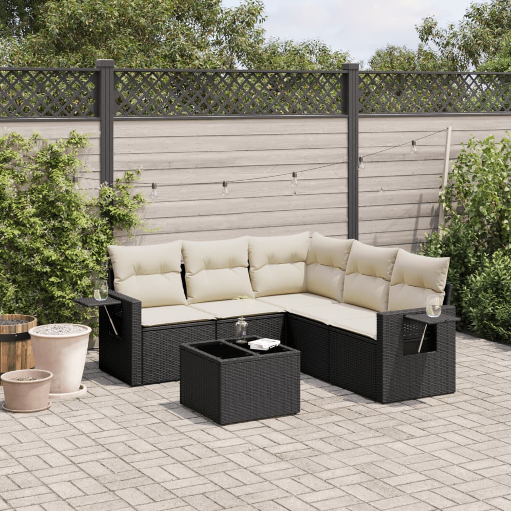 6-delige Loungeset met kussens poly rattan zwart is nu te koop bij PeponiXL, paradijselijk wonen!