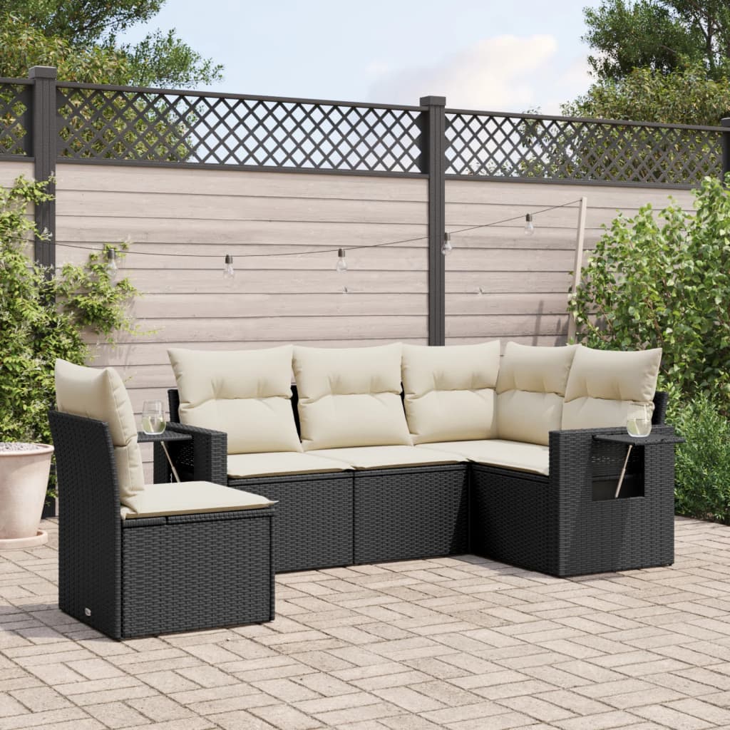 5-delige Loungeset met kussens poly rattan zwart is nu te koop bij PeponiXL, paradijselijk wonen!