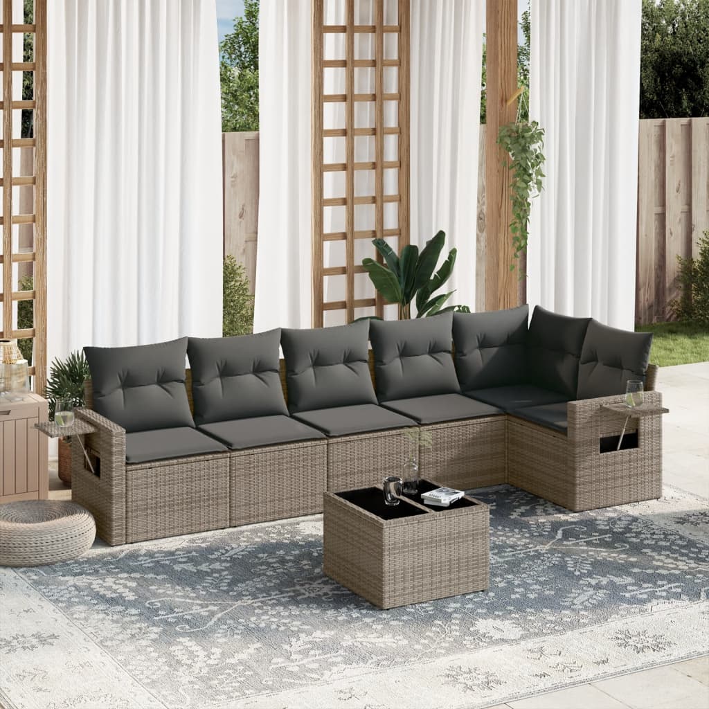 7-delige Loungeset met kussens poly rattan grijs is nu te koop bij PeponiXL, paradijselijk wonen!