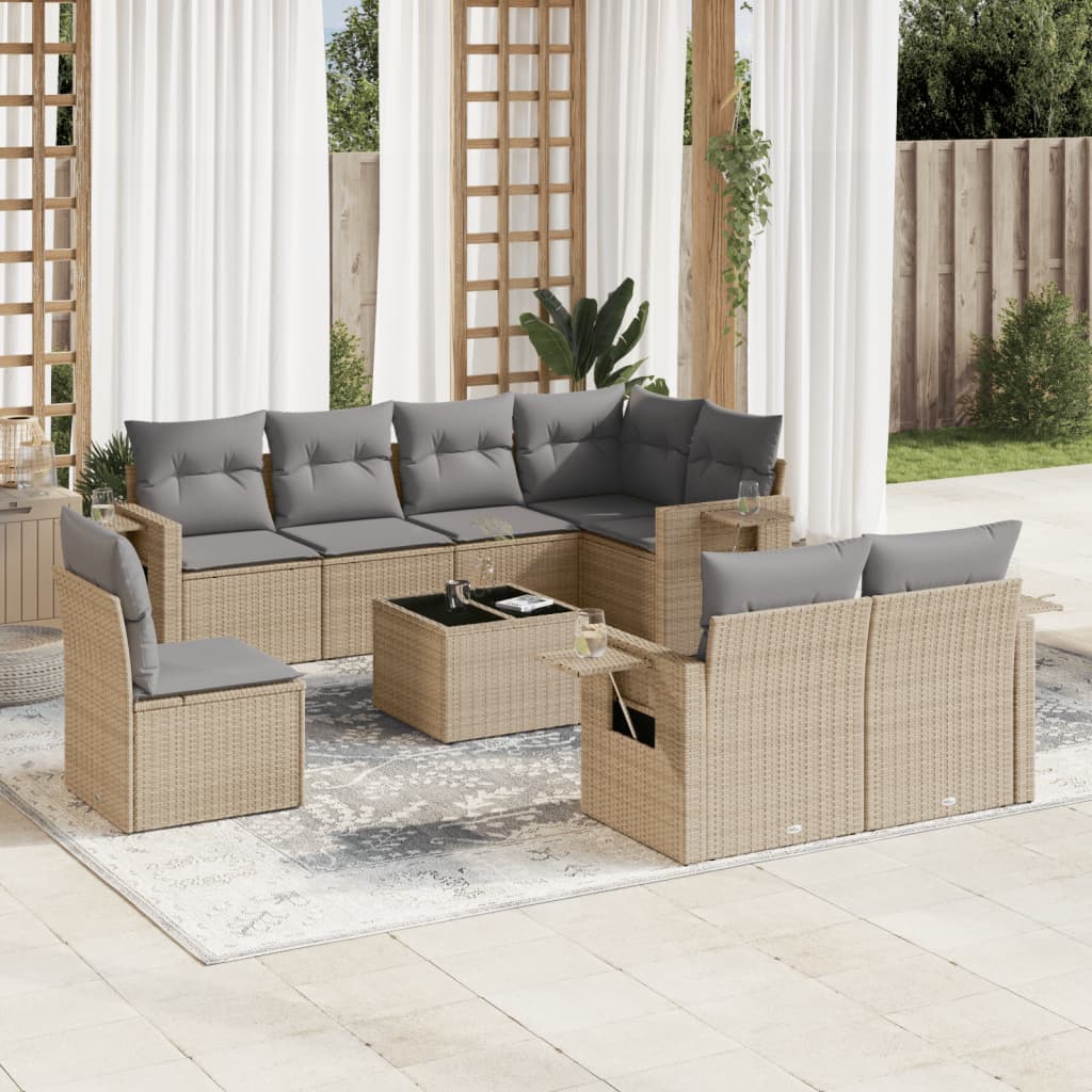 9-delige Loungeset met kussens poly rattan beige is nu te koop bij PeponiXL, paradijselijk wonen!