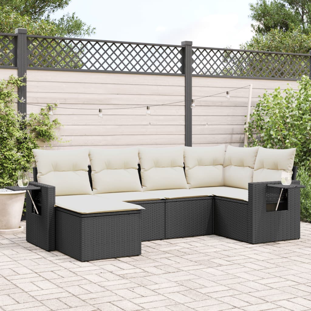 6-delige Loungeset met kussens poly rattan zwart is nu te koop bij PeponiXL, paradijselijk wonen!