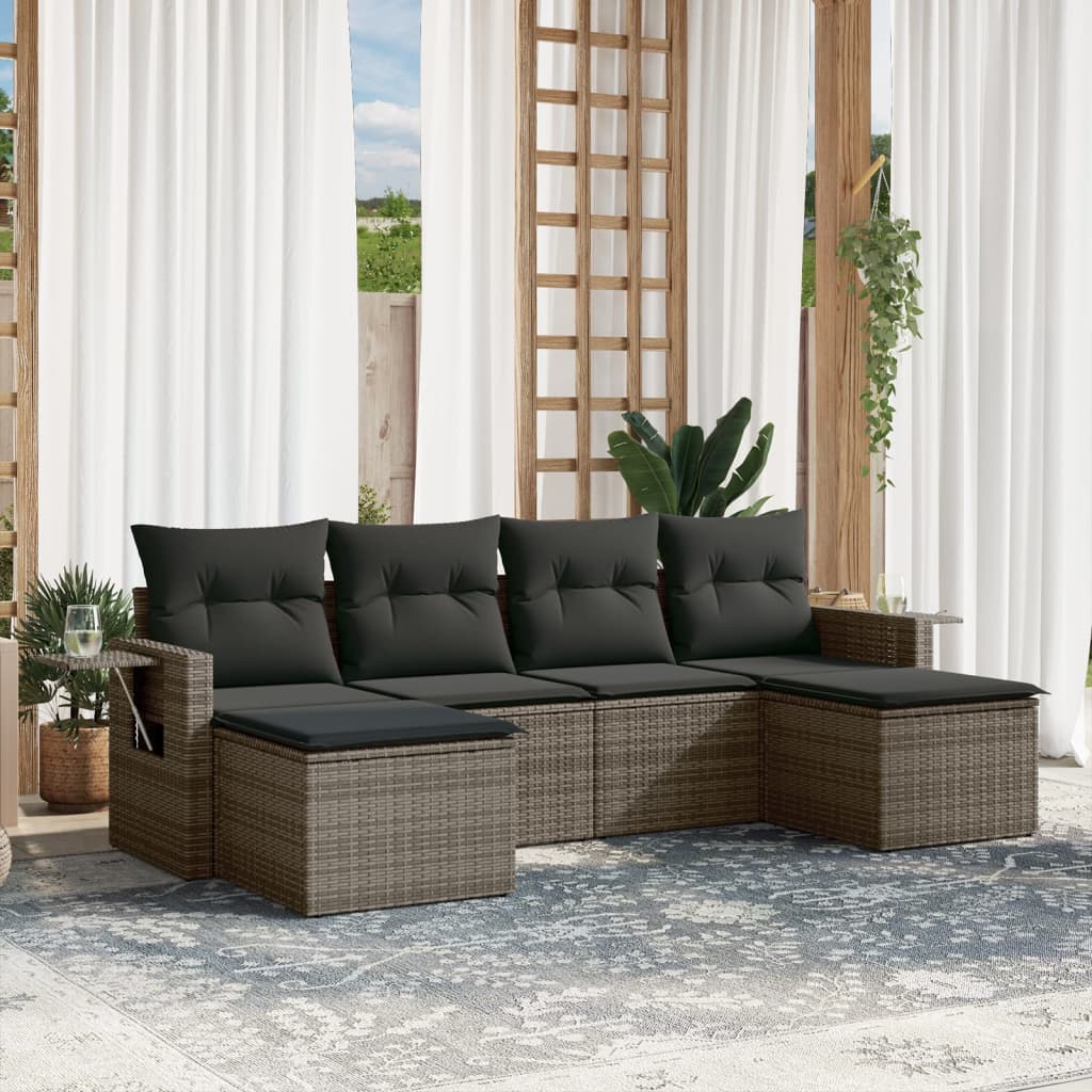 6-delige Loungeset met kussens poly rattan grijs is nu te koop bij PeponiXL, paradijselijk wonen!