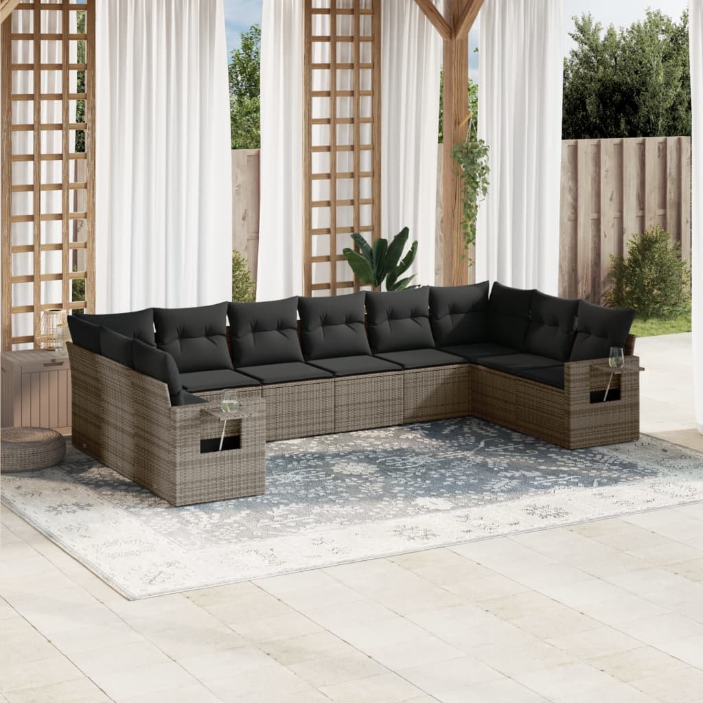 10-delige Loungeset met kussens poly rattan grijs is nu te koop bij PeponiXL, paradijselijk wonen!