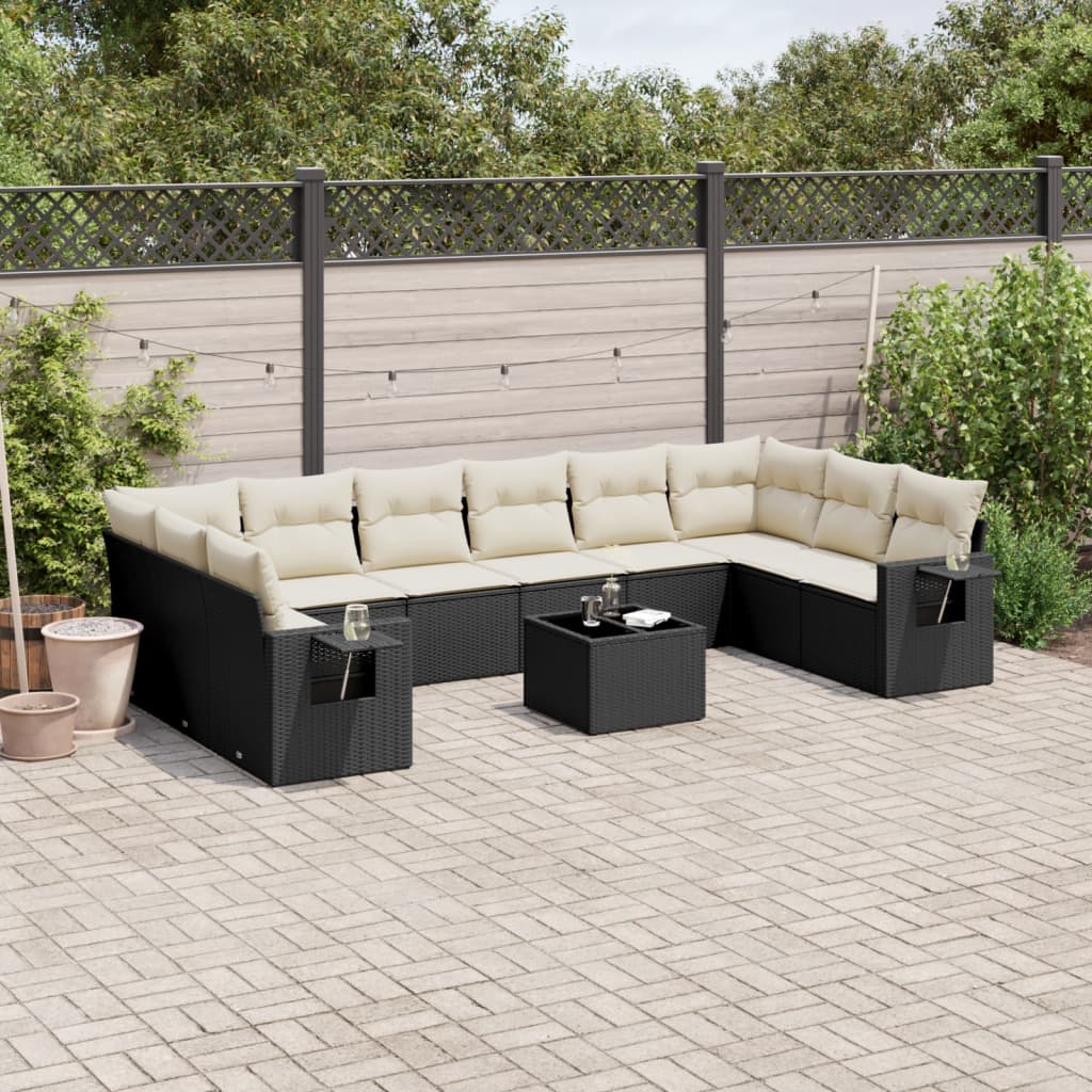 11-delige Loungeset met kussens poly rattan zwart is nu te koop bij PeponiXL, paradijselijk wonen!