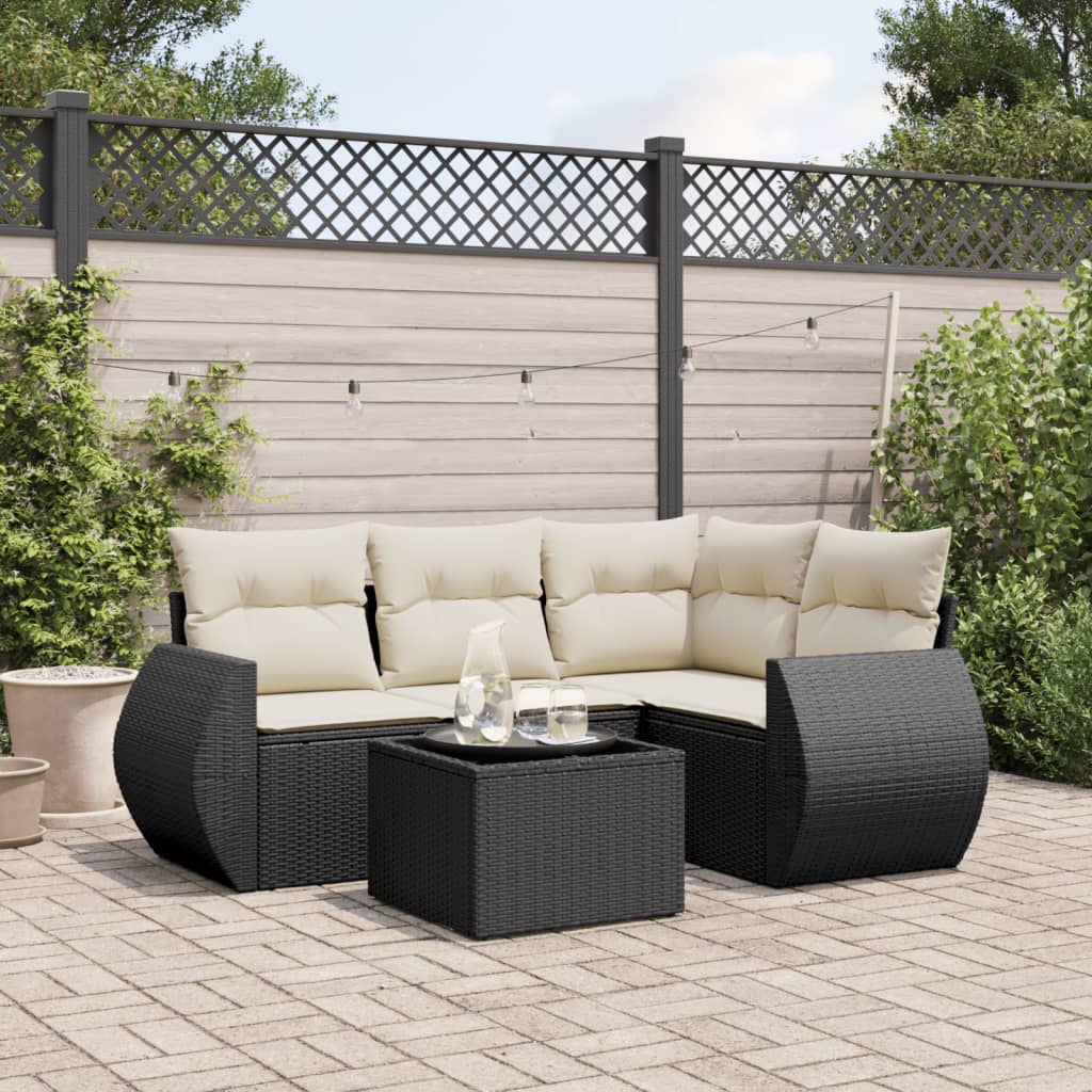 5-delige Loungeset met kussens poly rattan zwart is nu te koop bij PeponiXL, paradijselijk wonen!