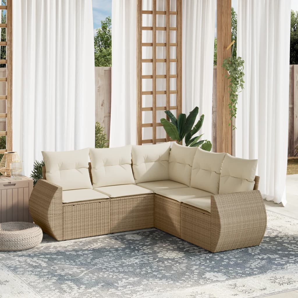 5-delige Loungeset met kussens poly rattan beige is nu te koop bij PeponiXL, paradijselijk wonen!