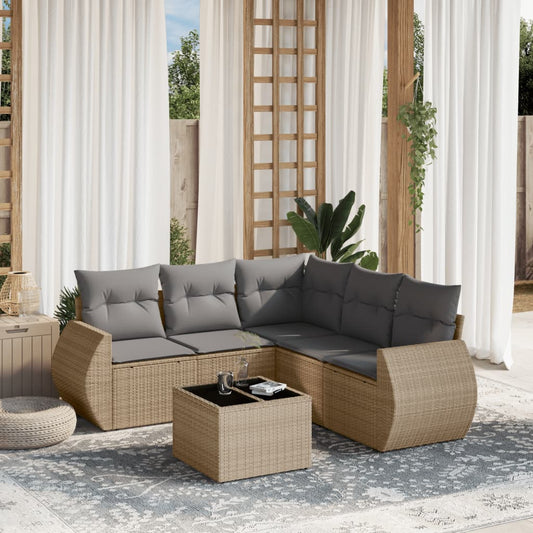 6-delige Loungeset met kussens poly rattan beige is nu te koop bij PeponiXL, paradijselijk wonen!
