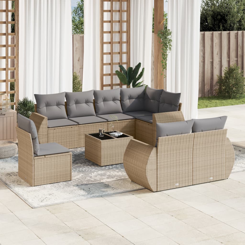 9-delige Loungeset met kussens poly rattan beige is nu te koop bij PeponiXL, paradijselijk wonen!