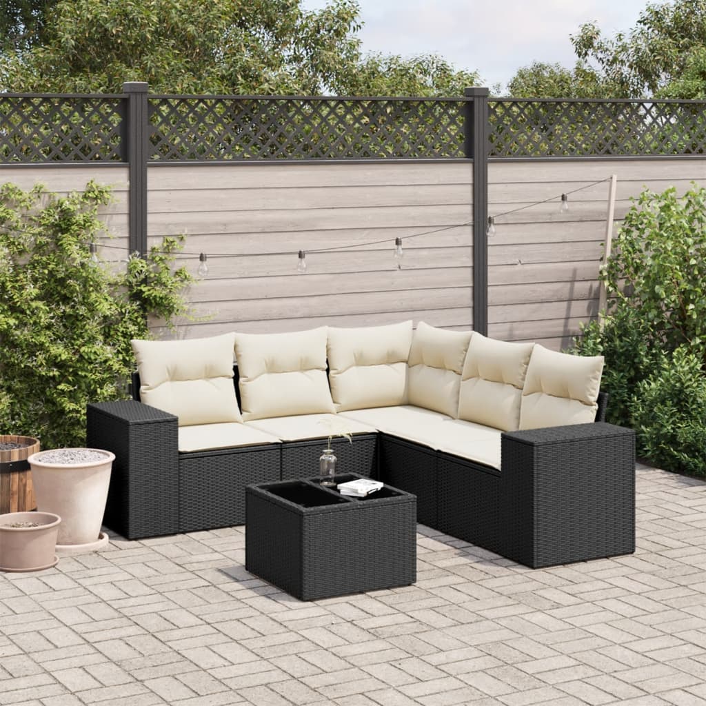 6-delige Loungeset met kussens poly rattan zwart is nu te koop bij PeponiXL, paradijselijk wonen!