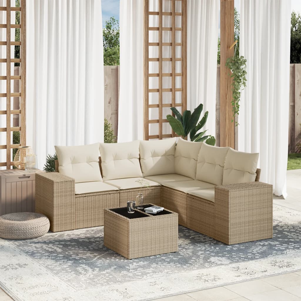 6-delige Loungeset met kussens poly rattan beige is nu te koop bij PeponiXL, paradijselijk wonen!