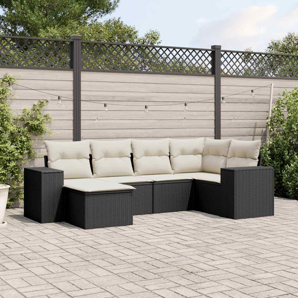 6-delige Loungeset met kussens poly rattan zwart is nu te koop bij PeponiXL, paradijselijk wonen!