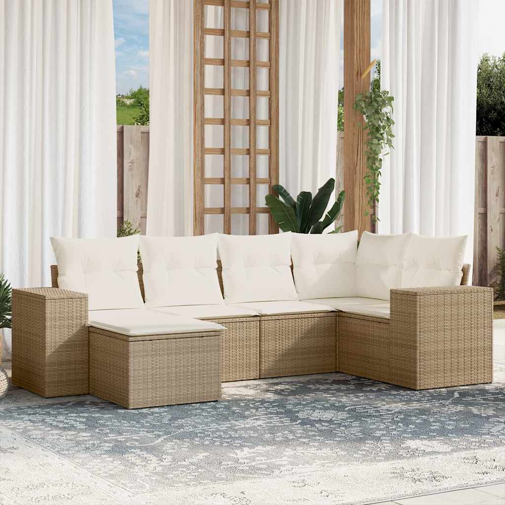6-delige Loungeset met kussens poly rattan beige is nu te koop bij PeponiXL, paradijselijk wonen!