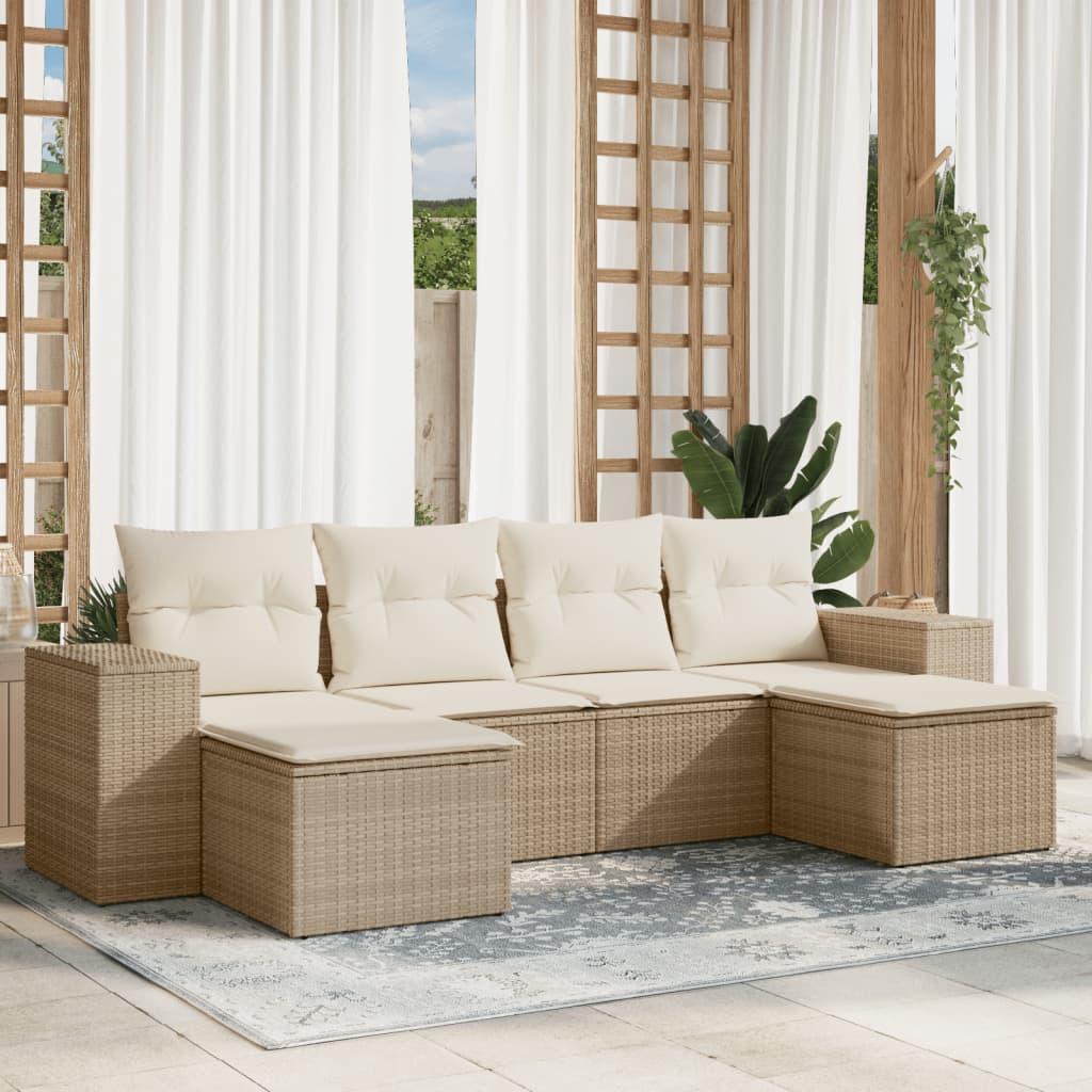 6-delige Loungeset met kussens poly rattan beige is nu te koop bij PeponiXL, paradijselijk wonen!