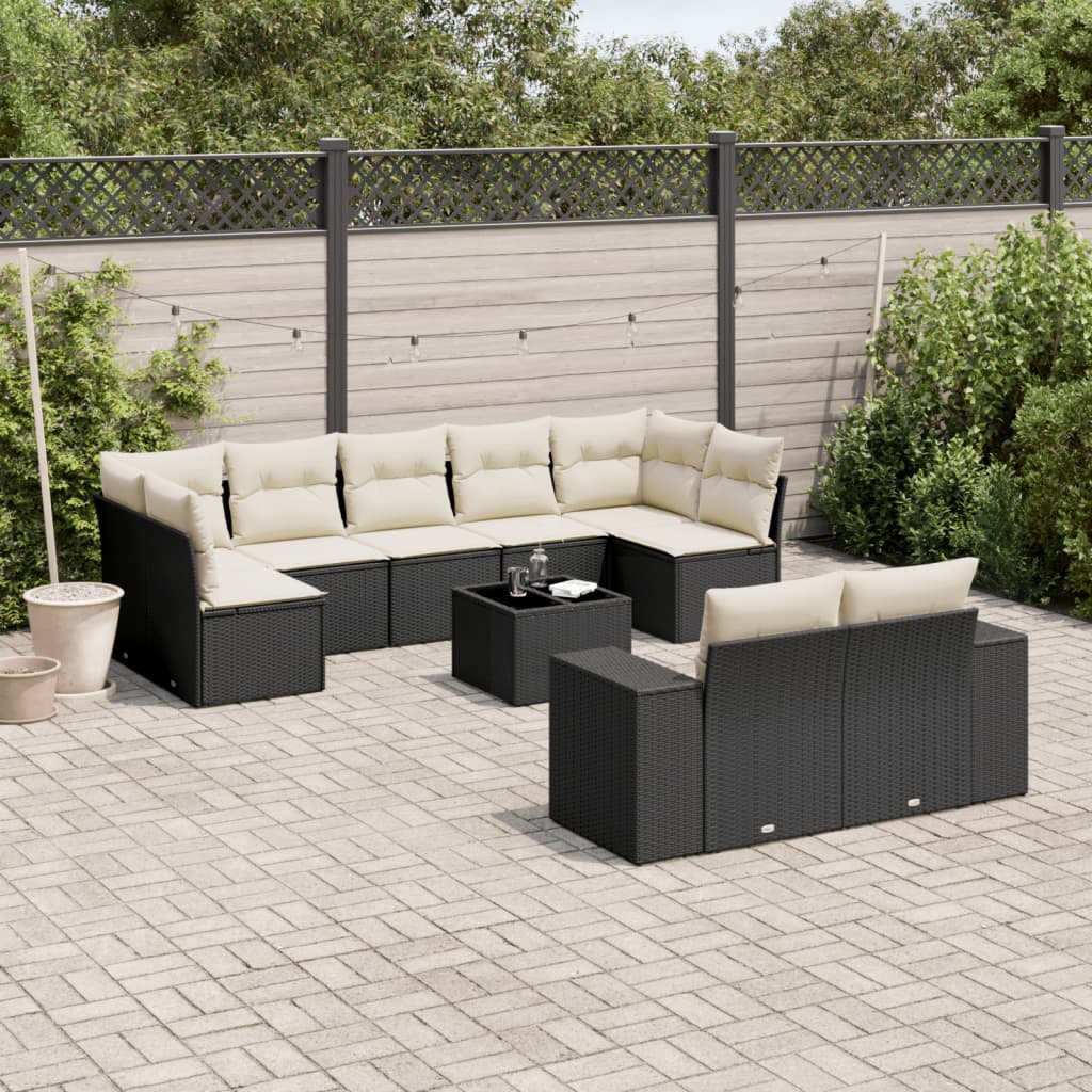 10-delige Loungeset met kussens poly rattan zwart is nu te koop bij PeponiXL, paradijselijk wonen!