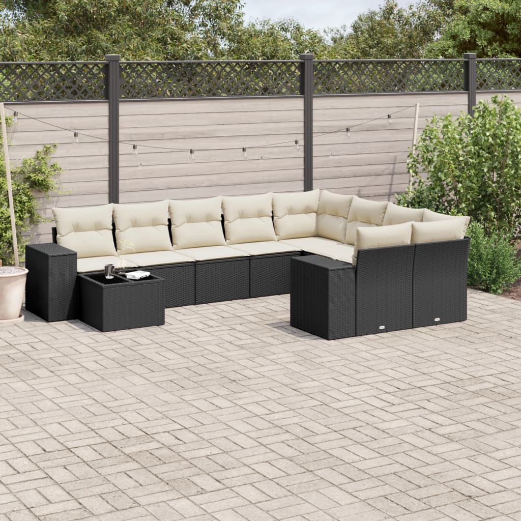 10-delige Loungeset met kussens poly rattan zwart is nu te koop bij PeponiXL, paradijselijk wonen!