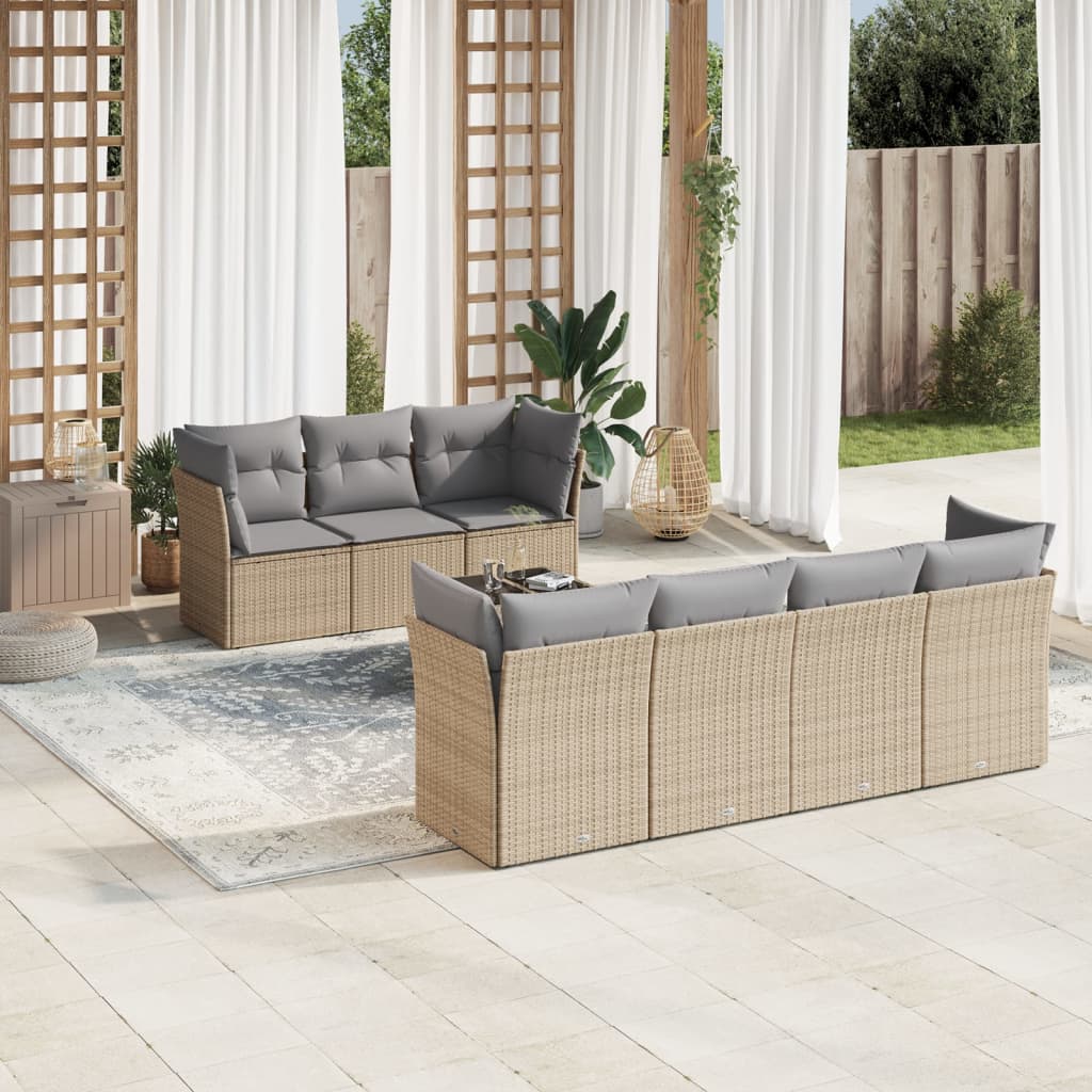 8-delige Loungeset met kussens poly rattan beige is nu te koop bij PeponiXL, paradijselijk wonen!
