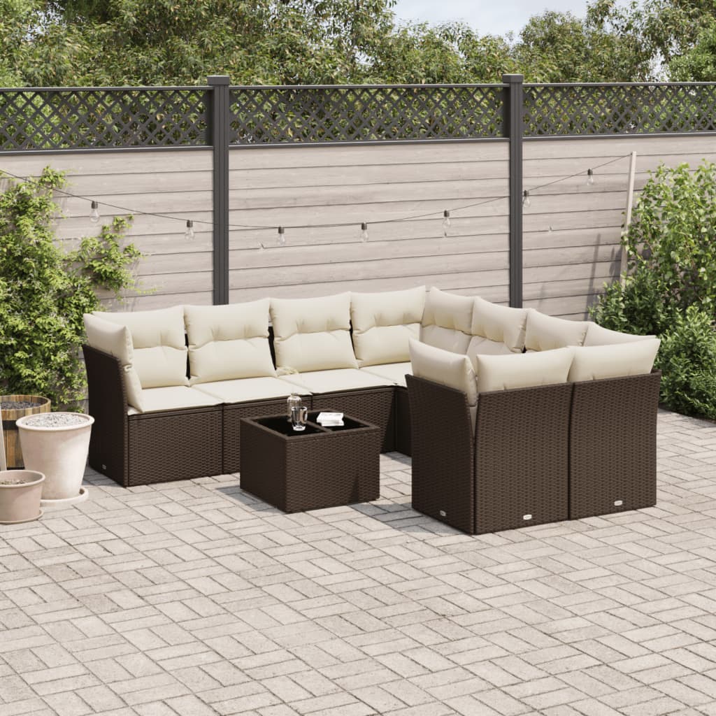 9-delige Loungeset met kussens poly rattan bruin is nu te koop bij PeponiXL, paradijselijk wonen!