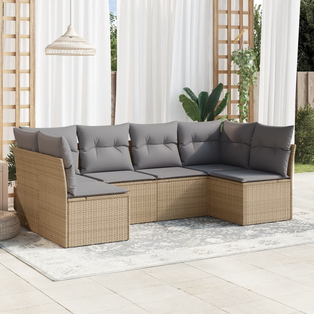 6-delige Loungeset met kussens poly rattan beige is nu te koop bij PeponiXL, paradijselijk wonen!