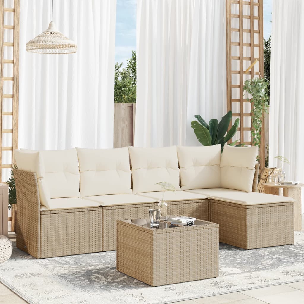 6-delige Loungeset met kussens poly rattan beige is nu te koop bij PeponiXL, paradijselijk wonen!