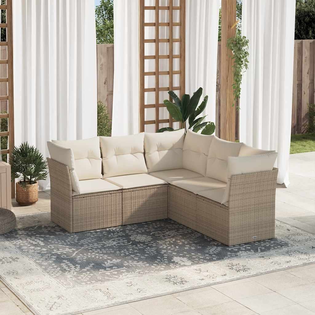 5-delige Loungeset met kussens poly rattan beige is nu te koop bij PeponiXL, paradijselijk wonen!