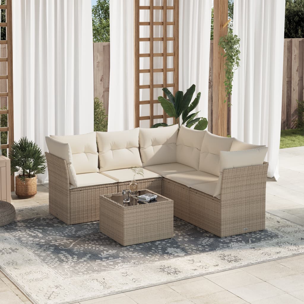 6-delige Loungeset met kussens poly rattan beige is nu te koop bij PeponiXL, paradijselijk wonen!