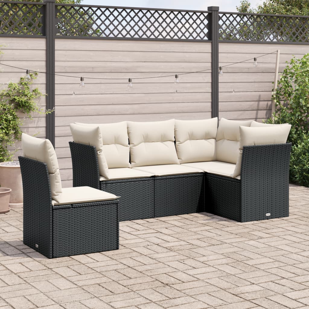 5-delige Loungeset met kussens poly rattan zwart is nu te koop bij PeponiXL, paradijselijk wonen!
