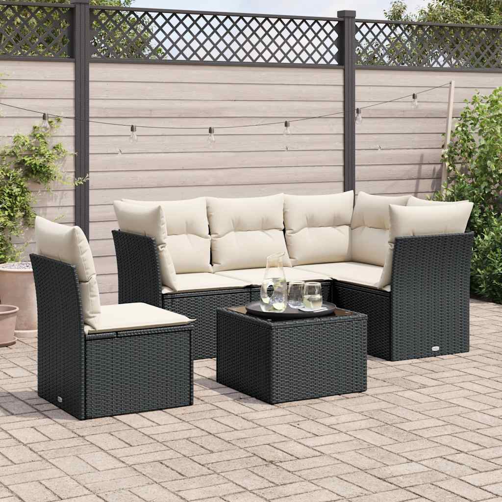 6-delige Loungeset met kussens poly rattan zwart is nu te koop bij PeponiXL, paradijselijk wonen!