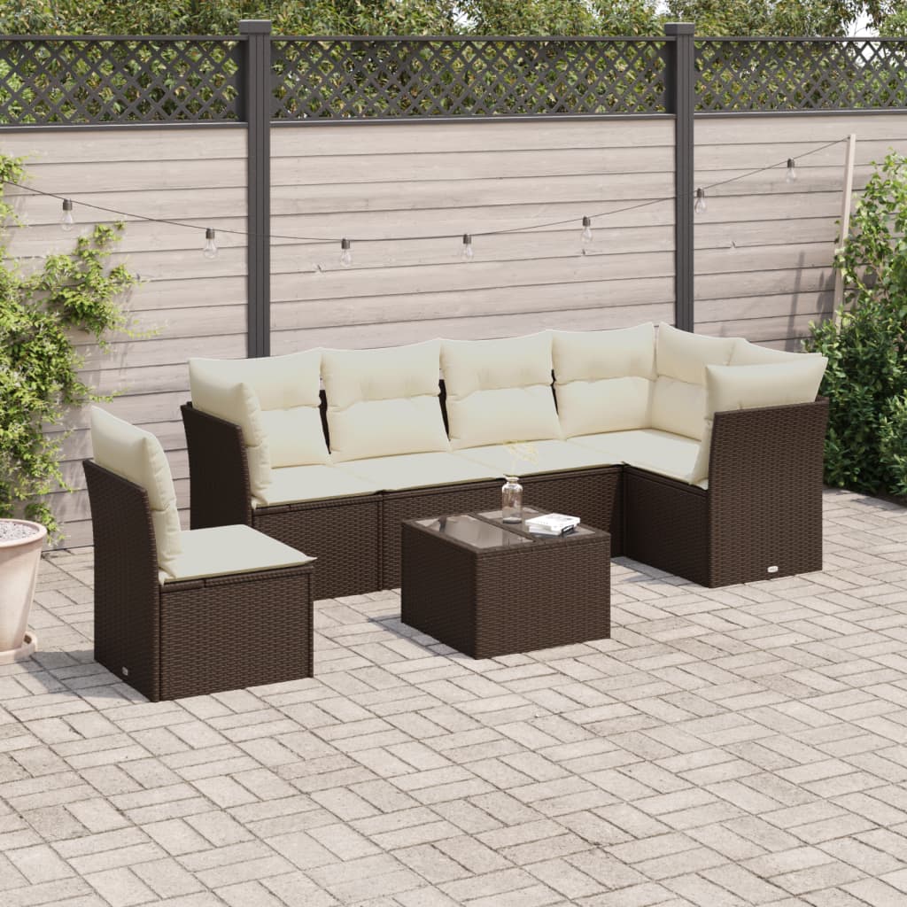 6-delige Loungeset met kussens poly rattan bruin is nu te koop bij PeponiXL, paradijselijk wonen!
