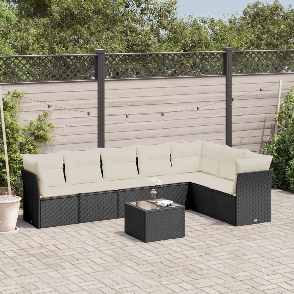 8-delige Loungeset met kussens poly rattan zwart is nu te koop bij PeponiXL, paradijselijk wonen!