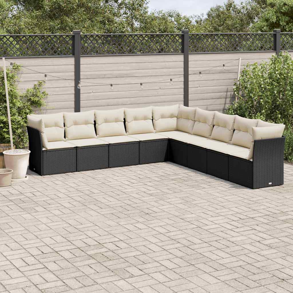 9-delige Loungeset met kussens poly rattan zwart is nu te koop bij PeponiXL, paradijselijk wonen!
