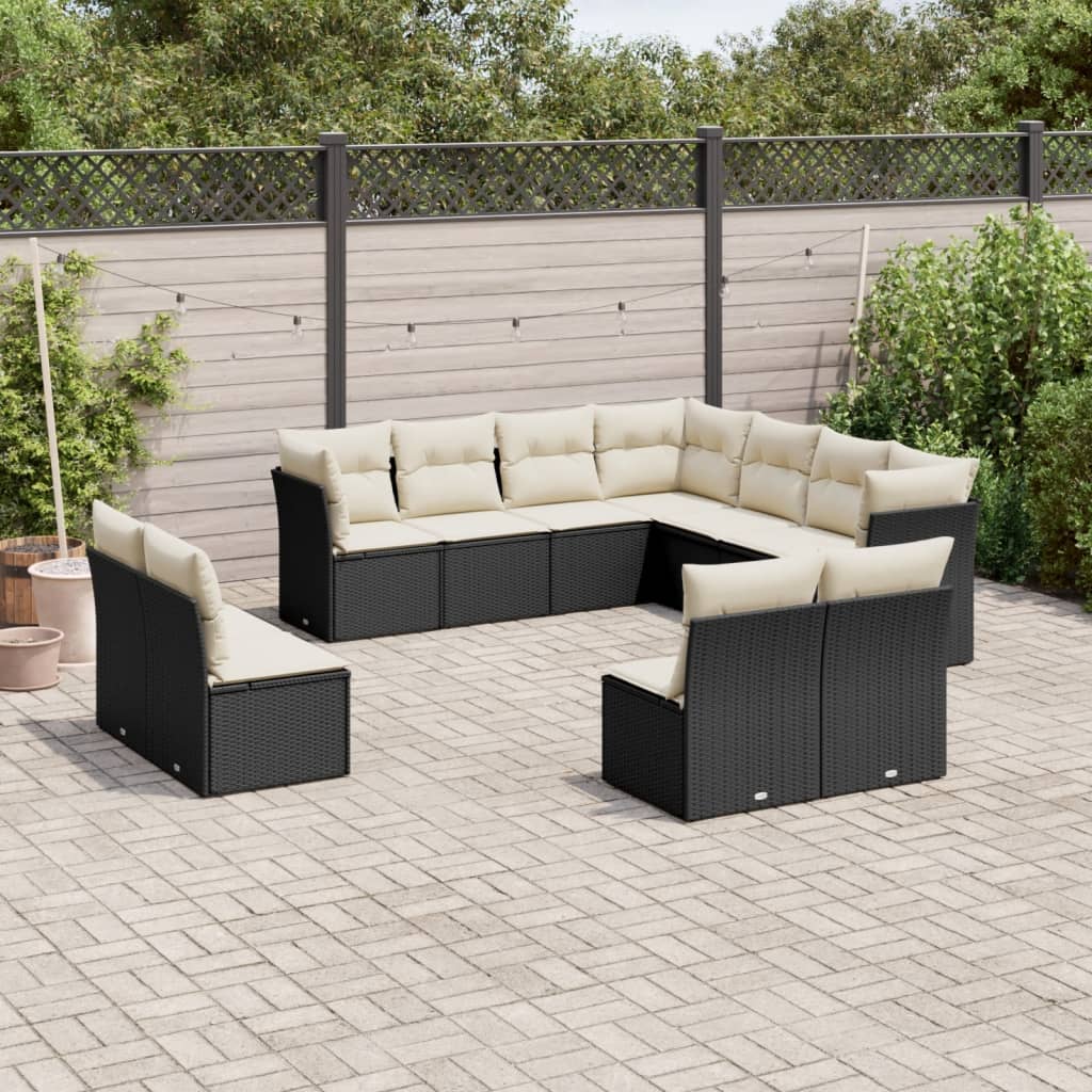 11-delige Loungeset met kussens poly rattan zwart is nu te koop bij PeponiXL, paradijselijk wonen!
