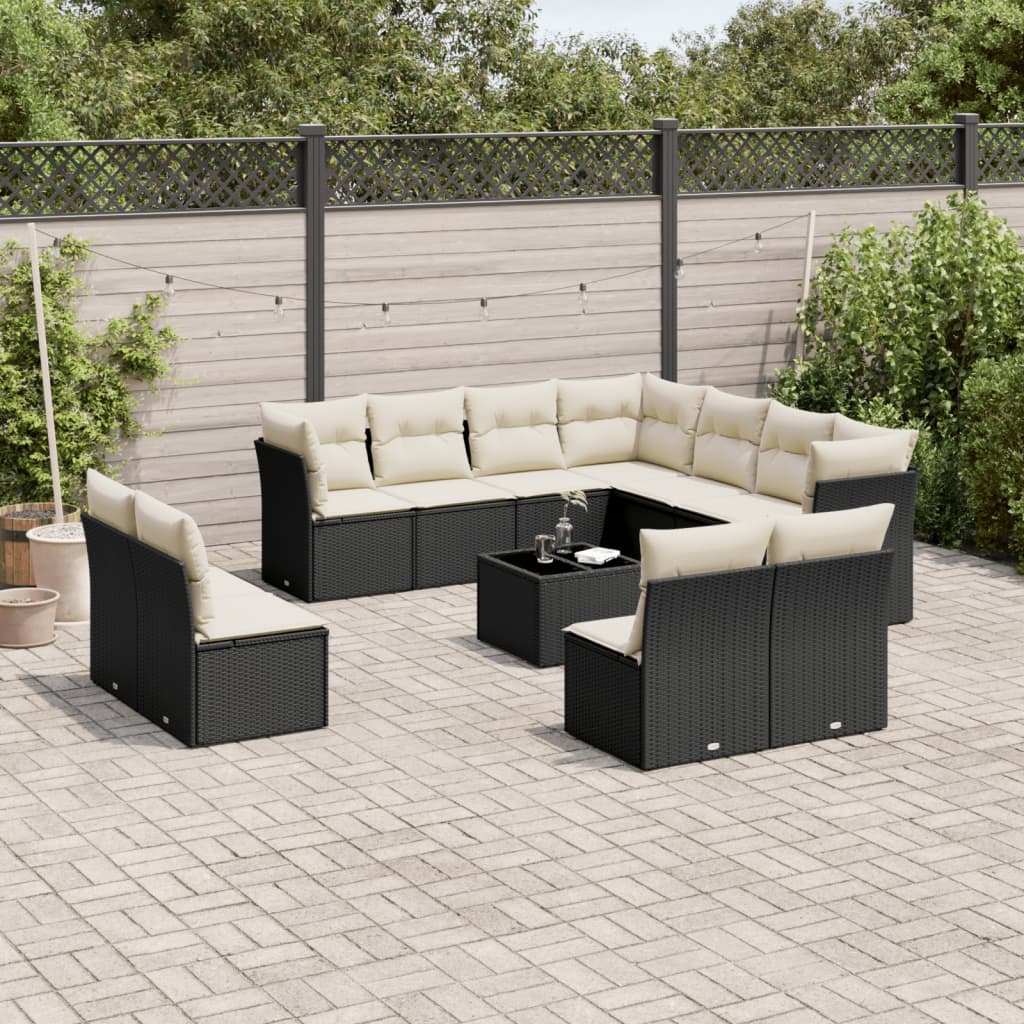 12-delige Loungeset met kussens poly rattan zwart is nu te koop bij PeponiXL, paradijselijk wonen!