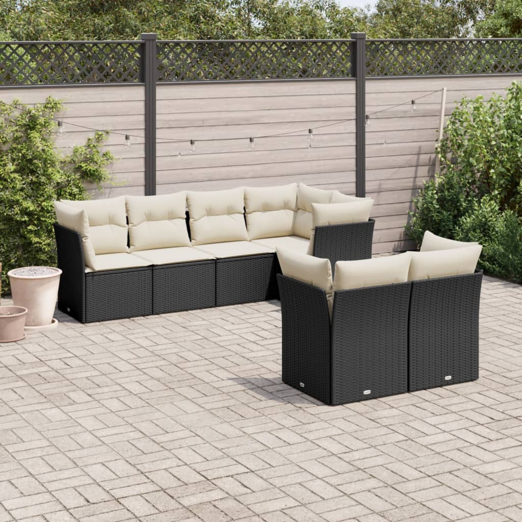 7-delige Loungeset met kussens poly rattan zwart is nu te koop bij PeponiXL, paradijselijk wonen!