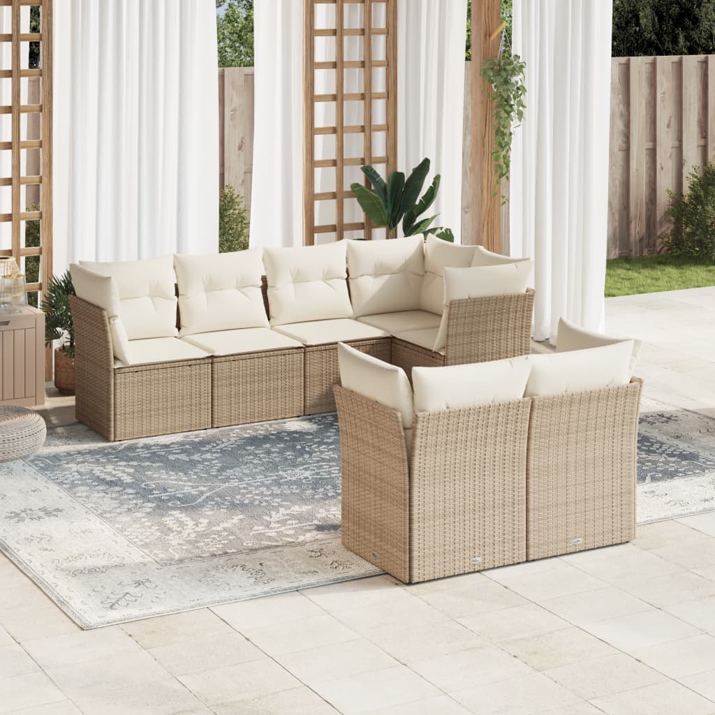 7-delige Loungeset met kussens poly rattan beige is nu te koop bij PeponiXL, paradijselijk wonen!