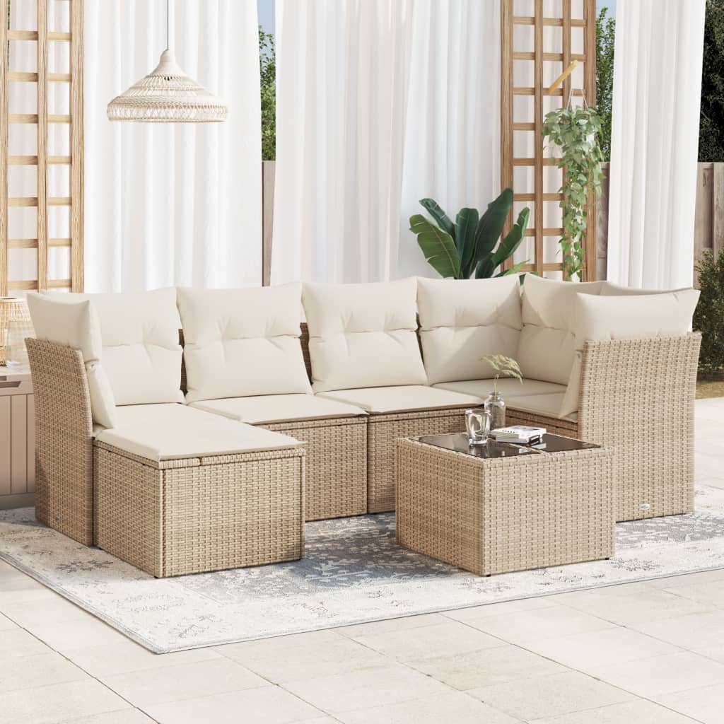 7-delige Loungeset met kussens poly rattan beige is nu te koop bij PeponiXL, paradijselijk wonen!